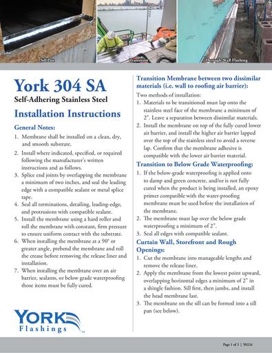 York 304 SA- Installation Instructions